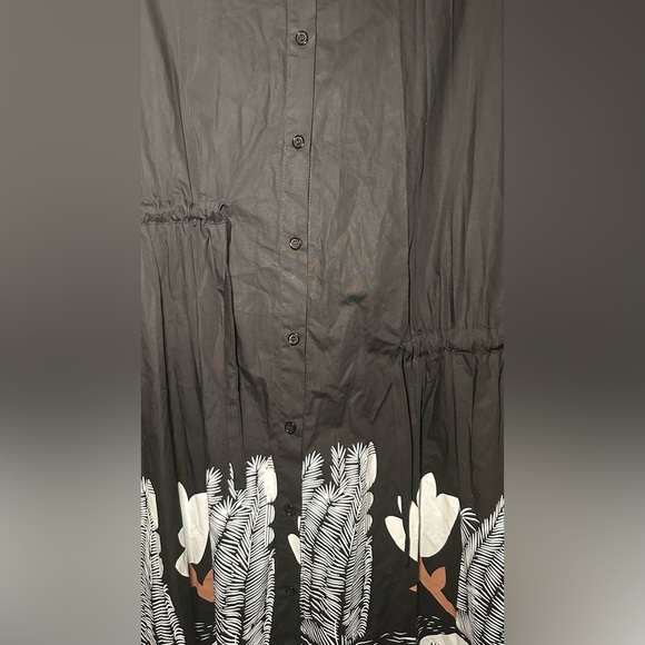 Beulah Style One Size Printed Black Long Sleeve Modest Button Front Midi Dress - Picture 8 of 15